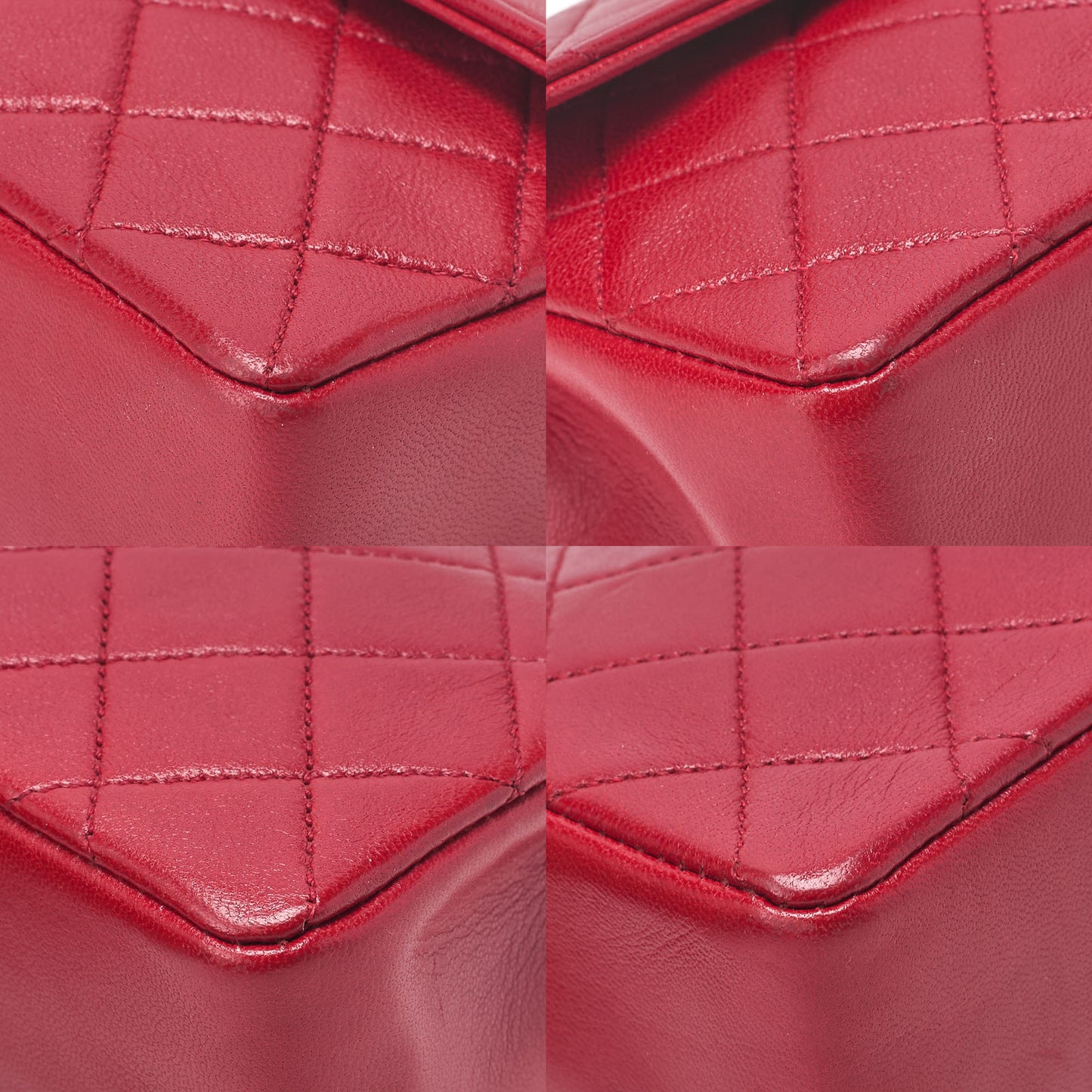 シャネル ラムスキン ミニマトラッセ 14cm ターンロック チェーンショルダー 赤 ゴールド金具 中古
