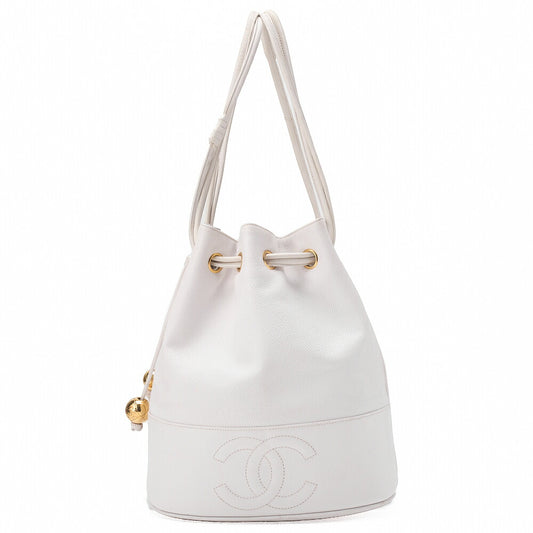 CHANEL Caviar Skin Coco Mark with Ball Charm Drawstring Shoulder Bag Gold-Tone Hardware, Pre-Owned