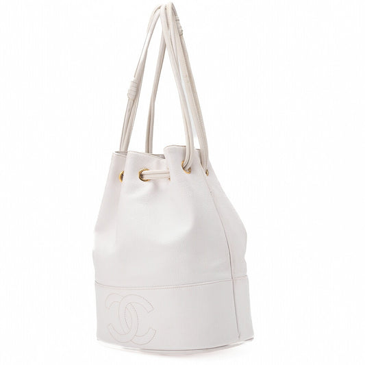 CHANEL Caviar Skin Coco Mark with Ball Charm Drawstring Shoulder Bag Gold-Tone Hardware, Pre-Owned