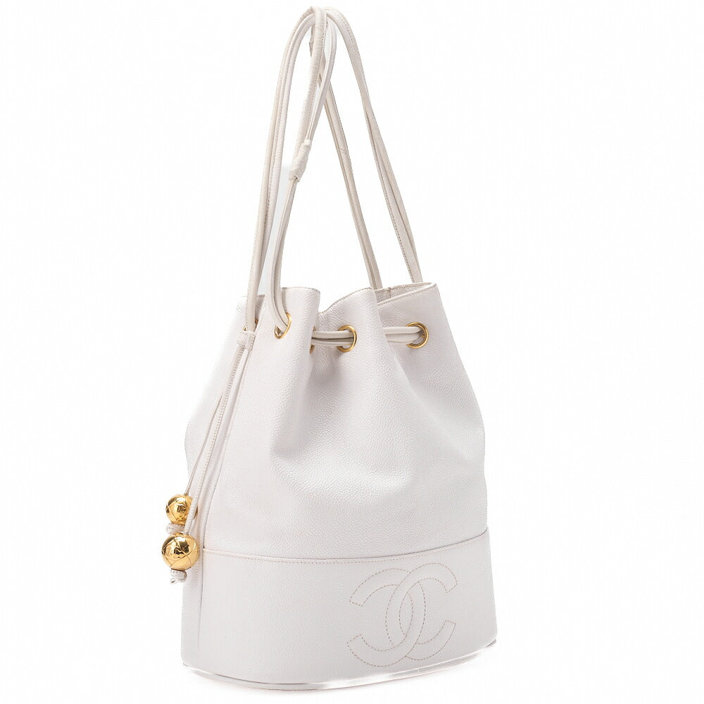 CHANEL Caviar Skin Coco Mark with Ball Charm Drawstring Shoulder Bag Gold-Tone Hardware, Pre-Owned