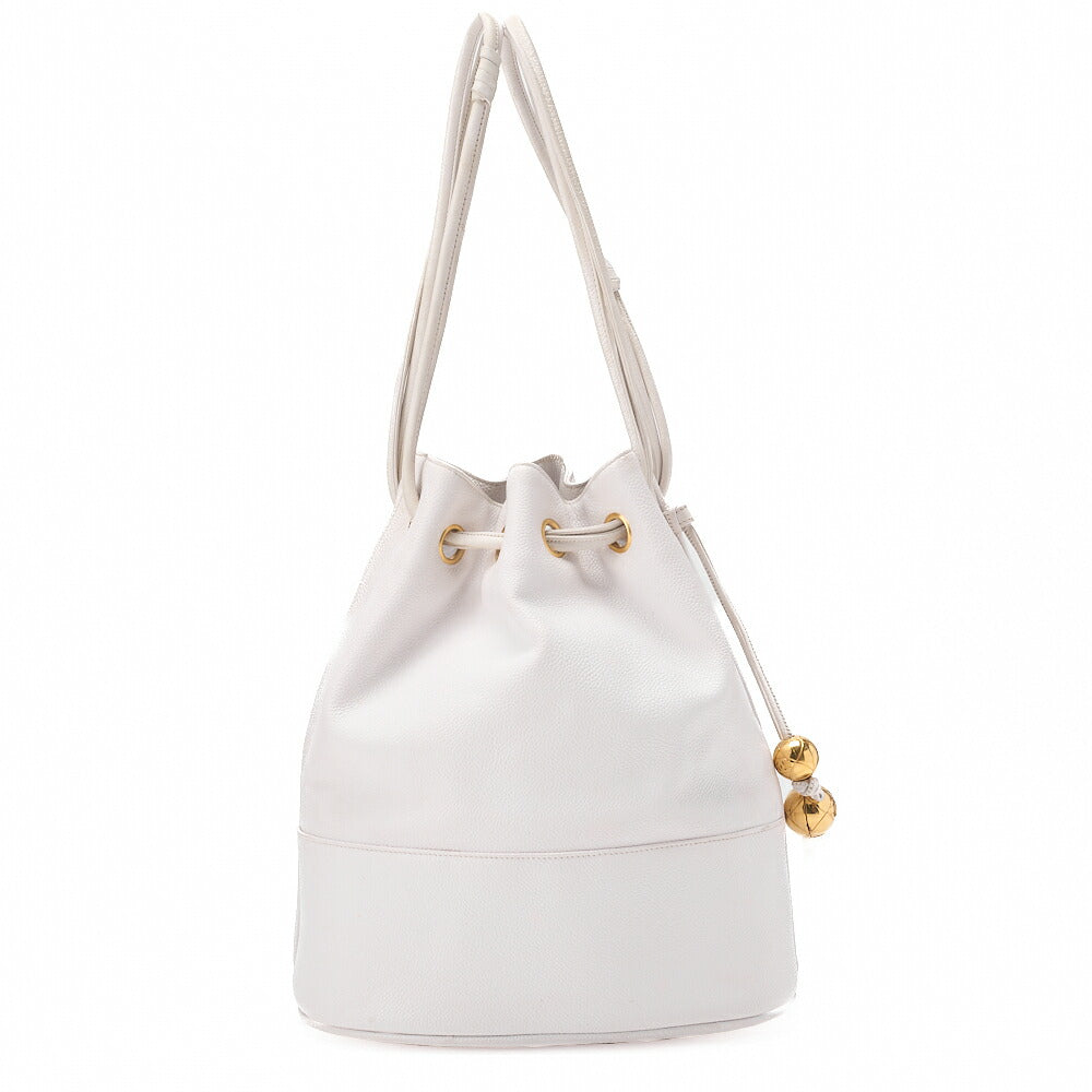 CHANEL Caviar Skin Coco Mark with Ball Charm Drawstring Shoulder Bag Gold-Tone Hardware, Pre-Owned