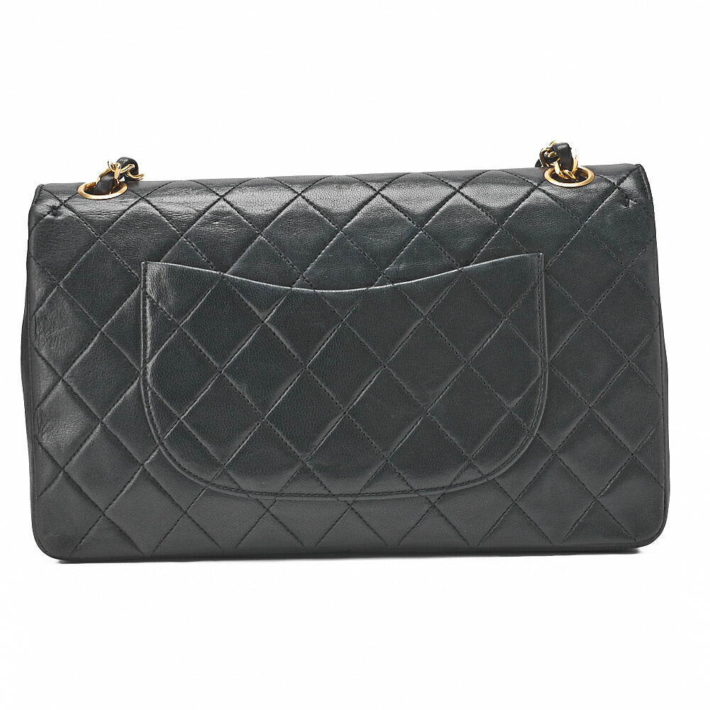 CHANEL Lambskin Matelasse W Straight Flap 25 Chain Shoulder Black Gold-Tone Hardware, Pre-Owned