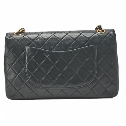 CHANEL Lambskin Matelasse W Straight Flap 25 Chain Shoulder Black Gold-Tone Hardware, Pre-Owned