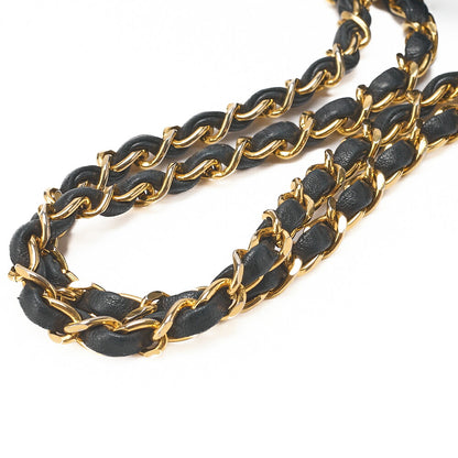 CHANEL Lambskin Matelasse W Straight Flap 25 Chain Shoulder Black Gold-Tone Hardware, Pre-Owned