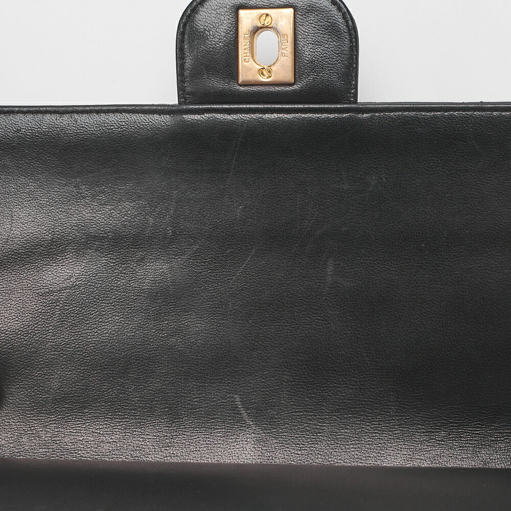 CHANEL Lambskin Matelasse W Straight Flap 25 Chain Shoulder Black Gold-Tone Hardware, Pre-Owned