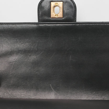 CHANEL Lambskin Matelasse W Straight Flap 25 Chain Shoulder Black Gold-Tone Hardware, Pre-Owned