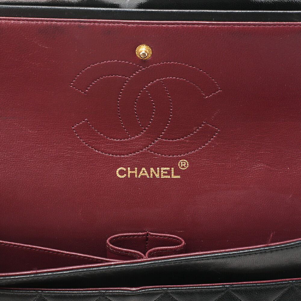 CHANEL Lambskin Matelasse W Straight Flap 25 Chain Shoulder Black Gold-Tone Hardware, Pre-Owned
