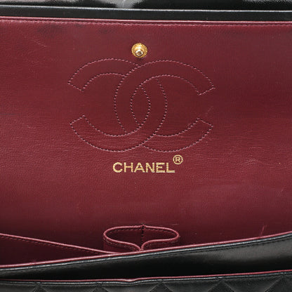 CHANEL Lambskin Matelasse W Straight Flap 25 Chain Shoulder Black Gold-Tone Hardware, Pre-Owned