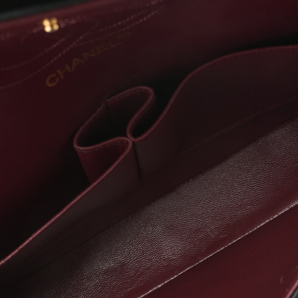 CHANEL Lambskin Matelasse W Straight Flap 25 Chain Shoulder Black Gold-Tone Hardware, Pre-Owned