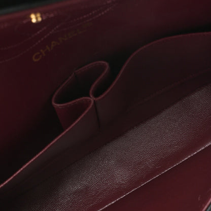 CHANEL Lambskin Matelasse W Straight Flap 25 Chain Shoulder Black Gold-Tone Hardware, Pre-Owned