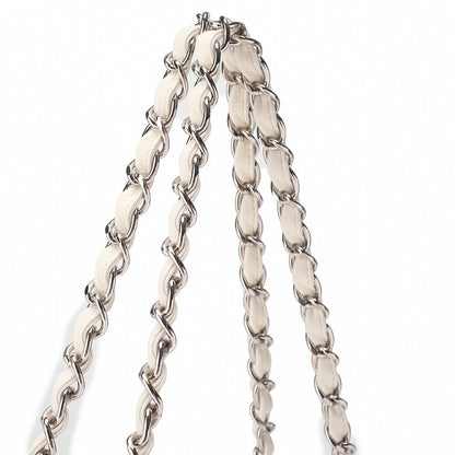 CHANEL Caviar Skin Shoulder Bag Braided Chain Tote Leather Coco Charm White Silver-Tone Hardware, Pre-Owned
