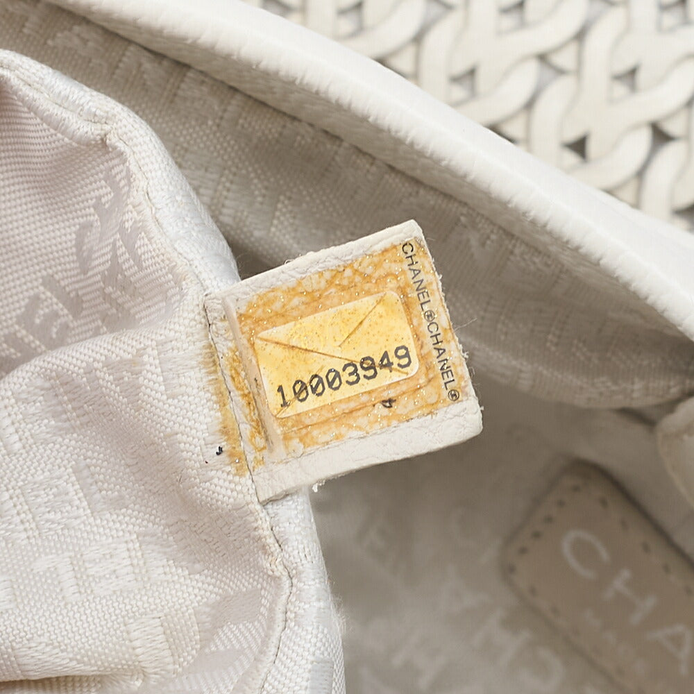 CHANEL Caviar Skin Shoulder Bag Braided Chain Tote Leather Coco Charm White Silver-Tone Hardware, Pre-Owned