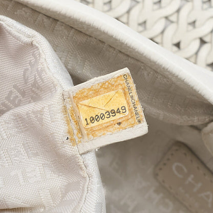 CHANEL Caviar Skin Shoulder Bag Braided Chain Tote Leather Coco Charm White Silver-Tone Hardware, Pre-Owned