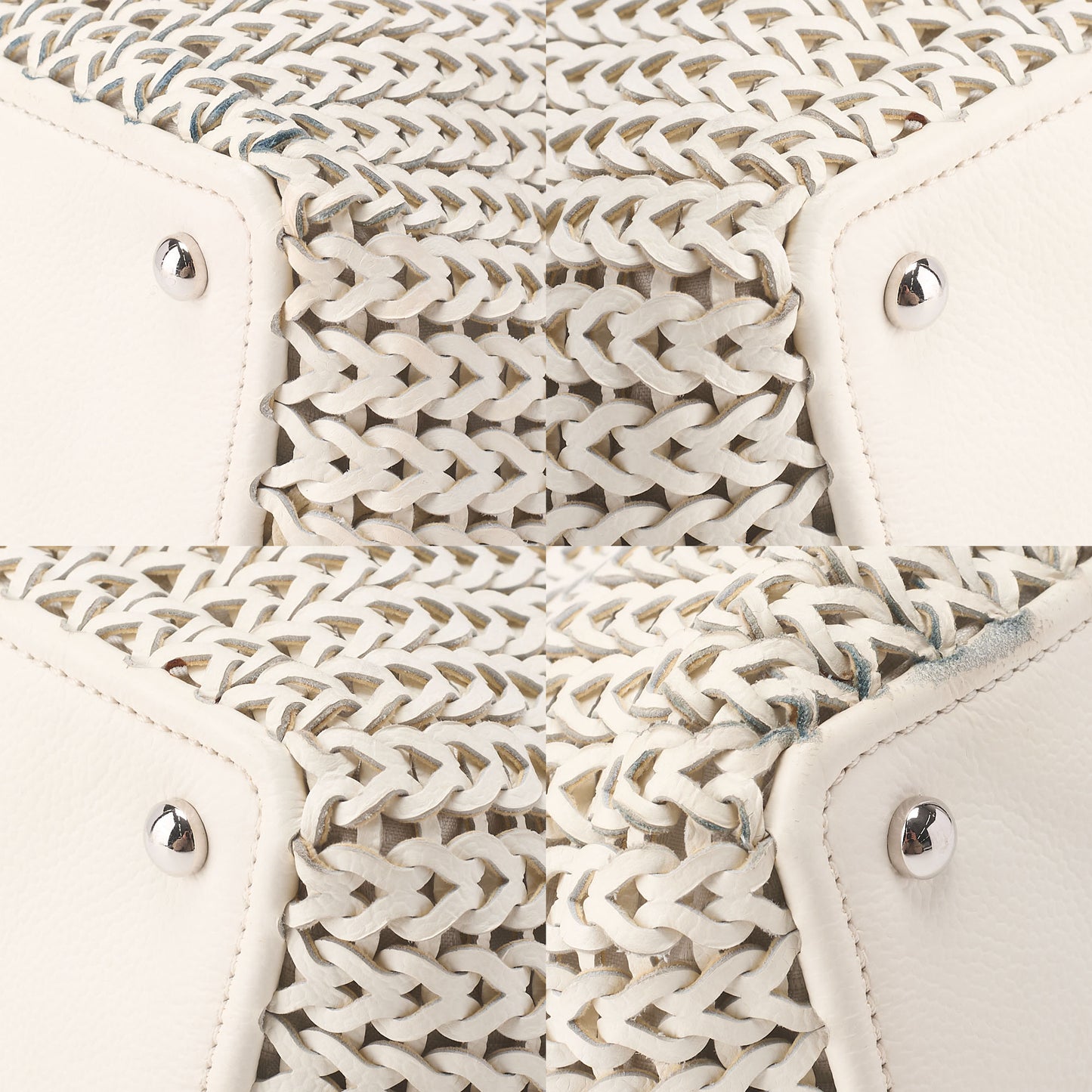 CHANEL Caviar Skin Shoulder Bag Braided Chain Tote Leather Coco Charm White Silver-Tone Hardware, Pre-Owned