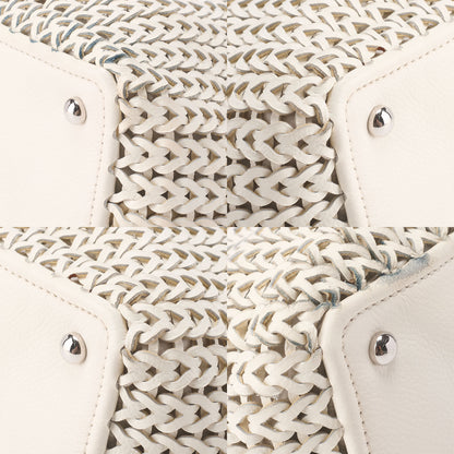 CHANEL Caviar Skin Shoulder Bag Braided Chain Tote Leather Coco Charm White Silver-Tone Hardware, Pre-Owned