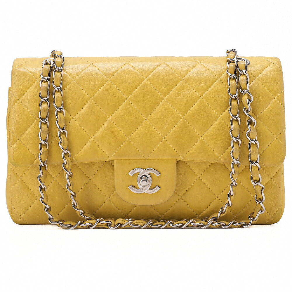 CHANEL Lambskin Matelasse W Flap 25 Chain Shoulder Yellow Silver Fittings Women's Bag Brand [Used] [Free Shipping]