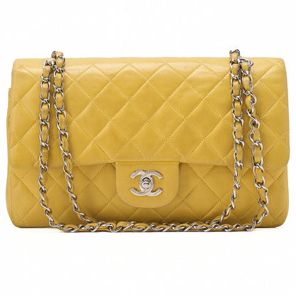 CHANEL Lambskin Matelasse W Flap 25 Chain Shoulder Yellow Silver Fittings Women's Bag Brand [Used] [Free Shipping]