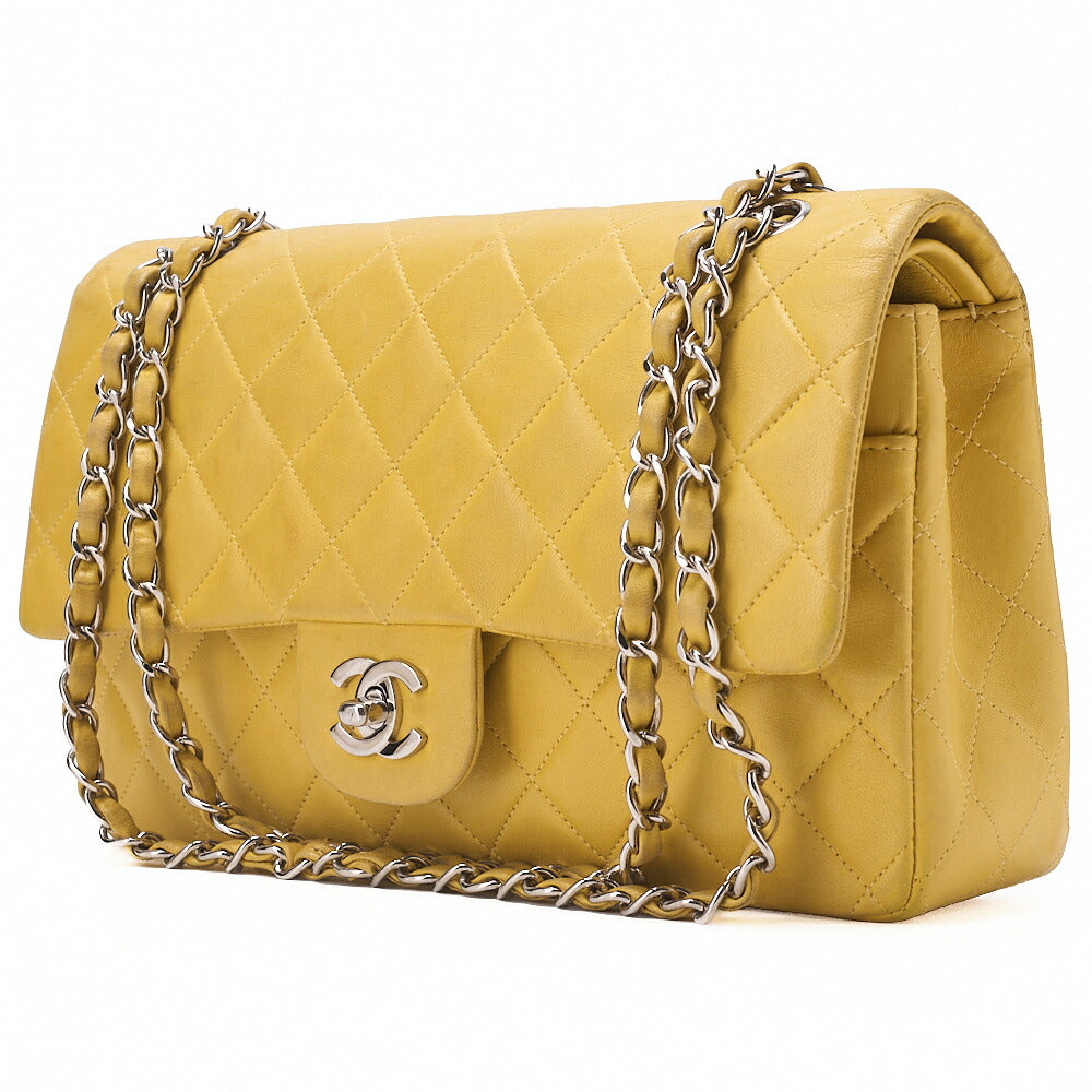 CHANEL Lambskin Matelasse W Flap 25 Chain Shoulder Yellow Silver Fittings Women's Bag Brand [Used] [Free Shipping]