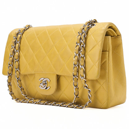 CHANEL Lambskin Matelasse W Flap 25 Chain Shoulder Yellow Silver Fittings Women's Bag Brand [Used] [Free Shipping]