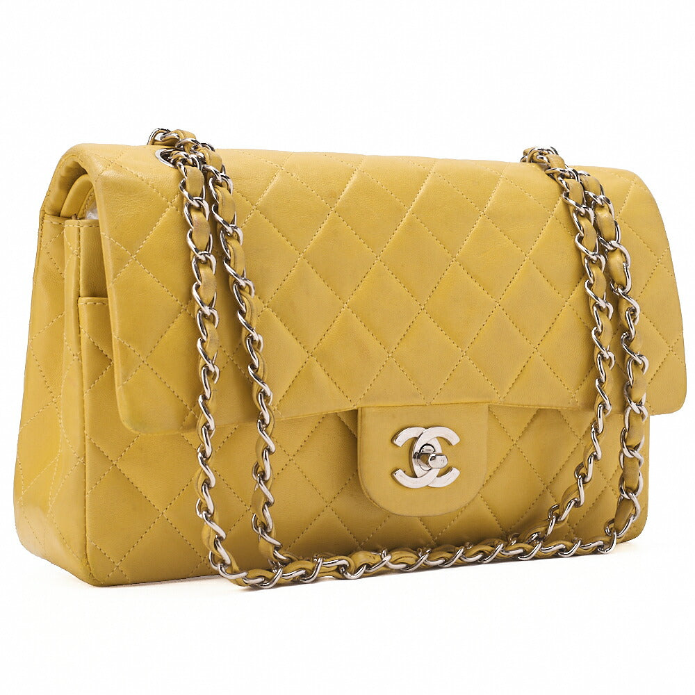 CHANEL Lambskin Matelasse W Flap 25 Chain Shoulder Yellow Silver Fittings Women's Bag Brand [Used] [Free Shipping]