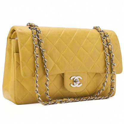 CHANEL Lambskin Matelasse W Flap 25 Chain Shoulder Yellow Silver Fittings Women's Bag Brand [Used] [Free Shipping]