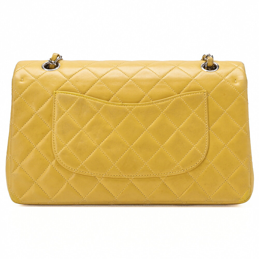 CHANEL Lambskin Matelasse W Flap 25 Chain Shoulder Yellow Silver Fittings Women's Bag Brand [Used] [Free Shipping]