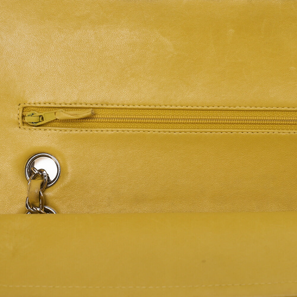 CHANEL Lambskin Matelasse W Flap 25 Chain Shoulder Yellow Silver Fittings Women's Bag Brand [Used] [Free Shipping]
