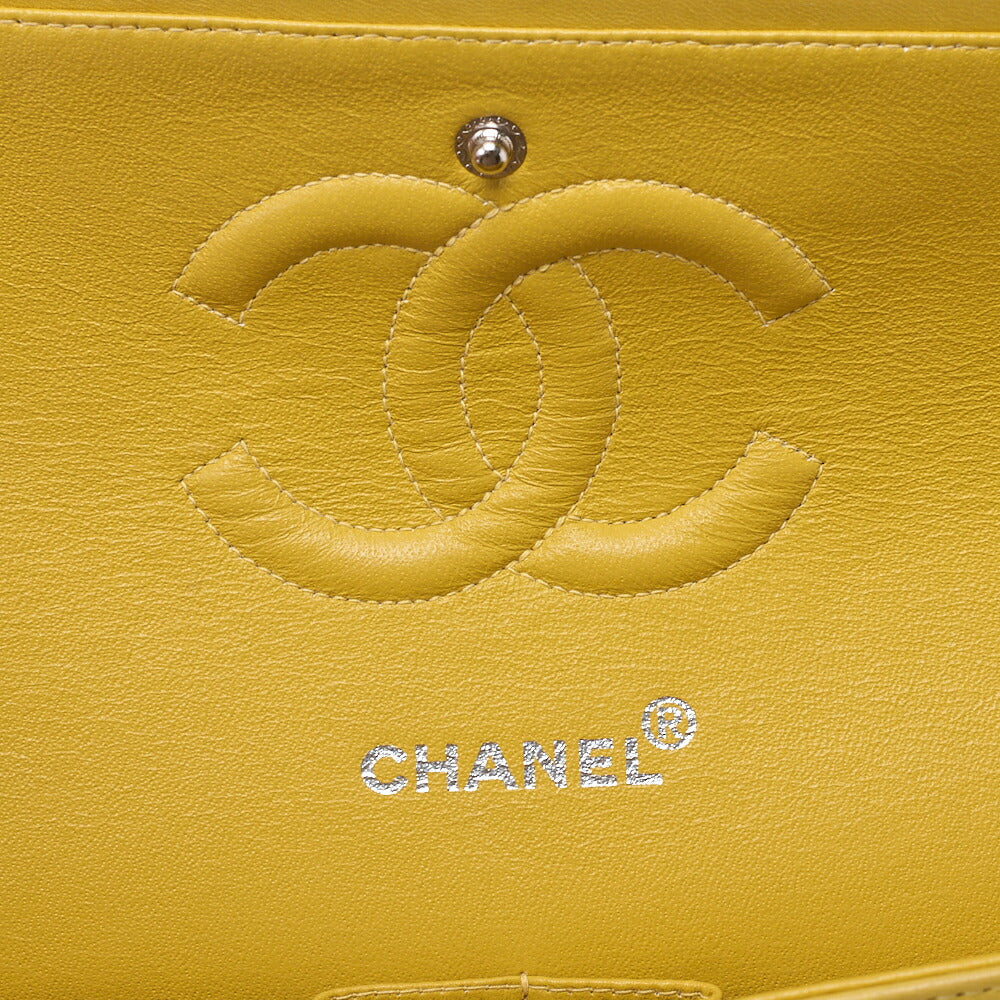 CHANEL Lambskin Matelasse W Flap 25 Chain Shoulder Yellow Silver Fittings Women's Bag Brand [Used] [Free Shipping]