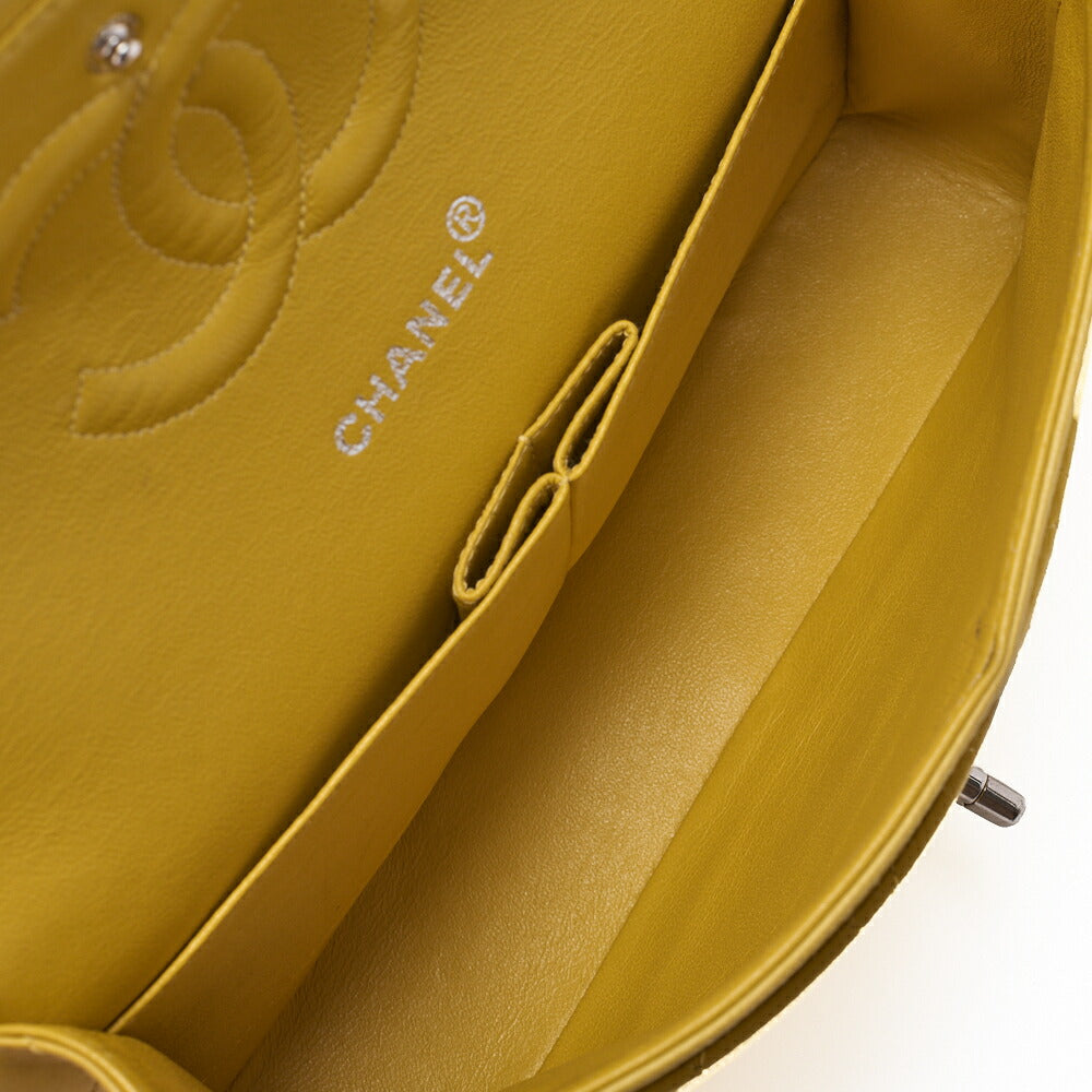 CHANEL Lambskin Matelasse W Flap 25 Chain Shoulder Yellow Silver Fittings Women's Bag Brand [Used] [Free Shipping]
