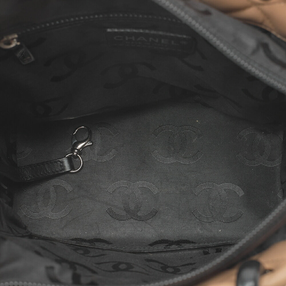 CHANEL Cambon Line Matelasse Calf Leather Beige X Black Tote Bag (Silver Fittings) Women's [Used] [Free Shipping]