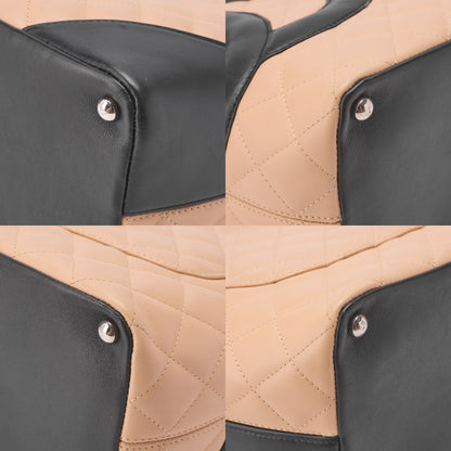 CHANEL Cambon Line Matelasse Calf Leather Beige X Black Tote Bag (Silver Fittings) Women's [Used] [Free Shipping]