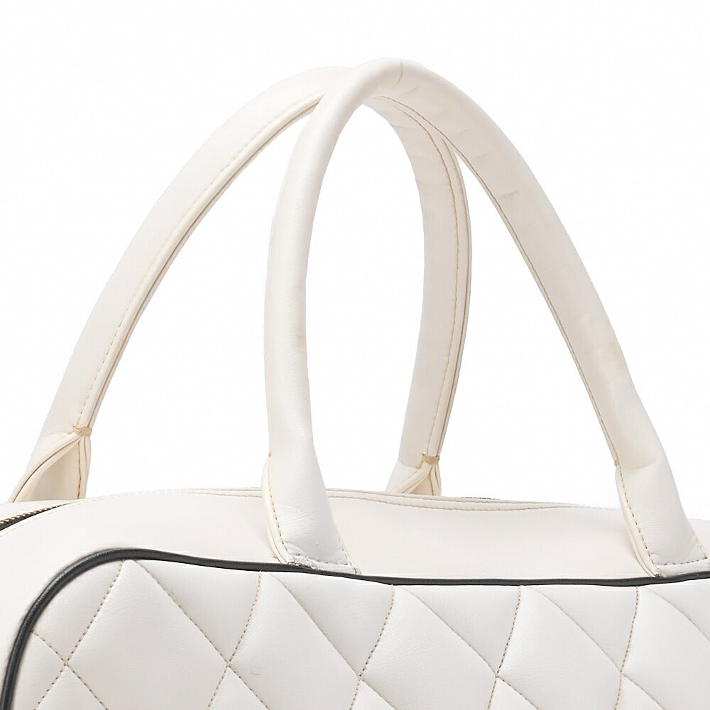 CHANEL Handbag Boston Bag Calfskin Matlasse Sportline Logo White X Black Gold-Tone Hardware, Pre-Owned