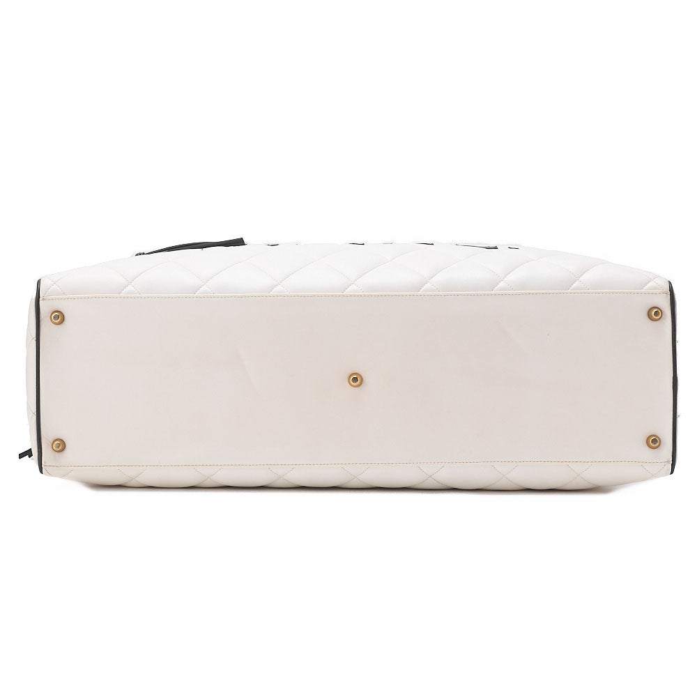 CHANEL Handbag Boston Bag Calfskin Matlasse Sportline Logo White X Black Gold-Tone Hardware, Pre-Owned