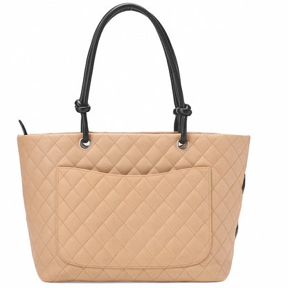 CHANEL Cambon Line Calf Leather Cambon Line Large Beige X Black Tote Bag (Silver Fittings) Women's [Used] [Free Shipping]