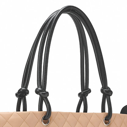 CHANEL Cambon Line Calf Leather Cambon Line Large Beige X Black Tote Bag (Silver Fittings) Women's [Used] [Free Shipping]