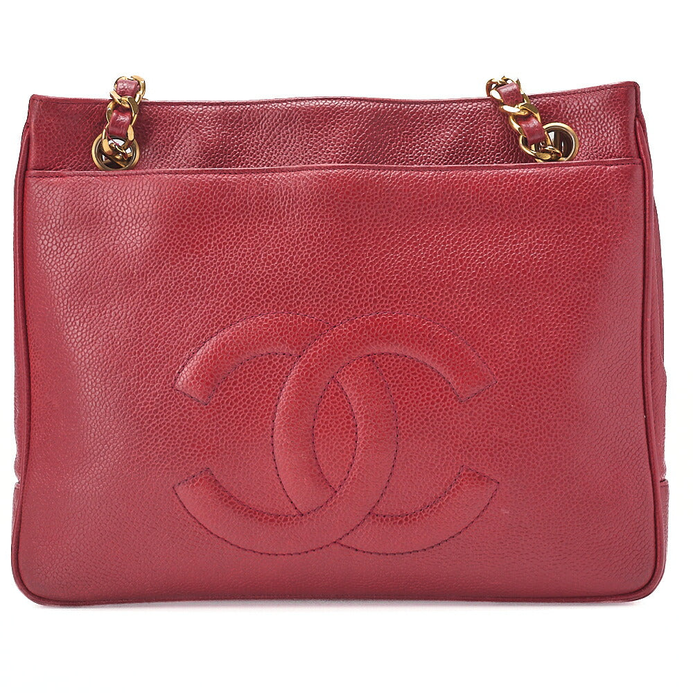 CHANEL Caviar Skin Outside Flap Turnlock Chain Tote Bag Red Gold-Tone Hardware, Pre-Owned