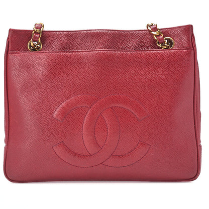 CHANEL Caviar Skin Outside Flap Turnlock Chain Tote Bag Red Gold-Tone Hardware, Pre-Owned