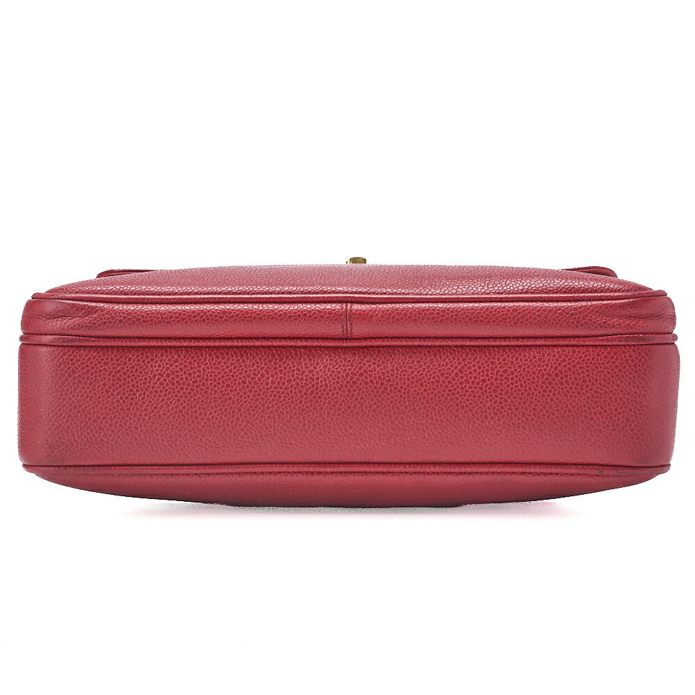 CHANEL Caviar Skin Outside Flap Turnlock Chain Tote Bag Red Gold-Tone Hardware, Pre-Owned