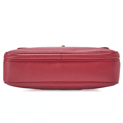 CHANEL Caviar Skin Outside Flap Turnlock Chain Tote Bag Red Gold-Tone Hardware, Pre-Owned
