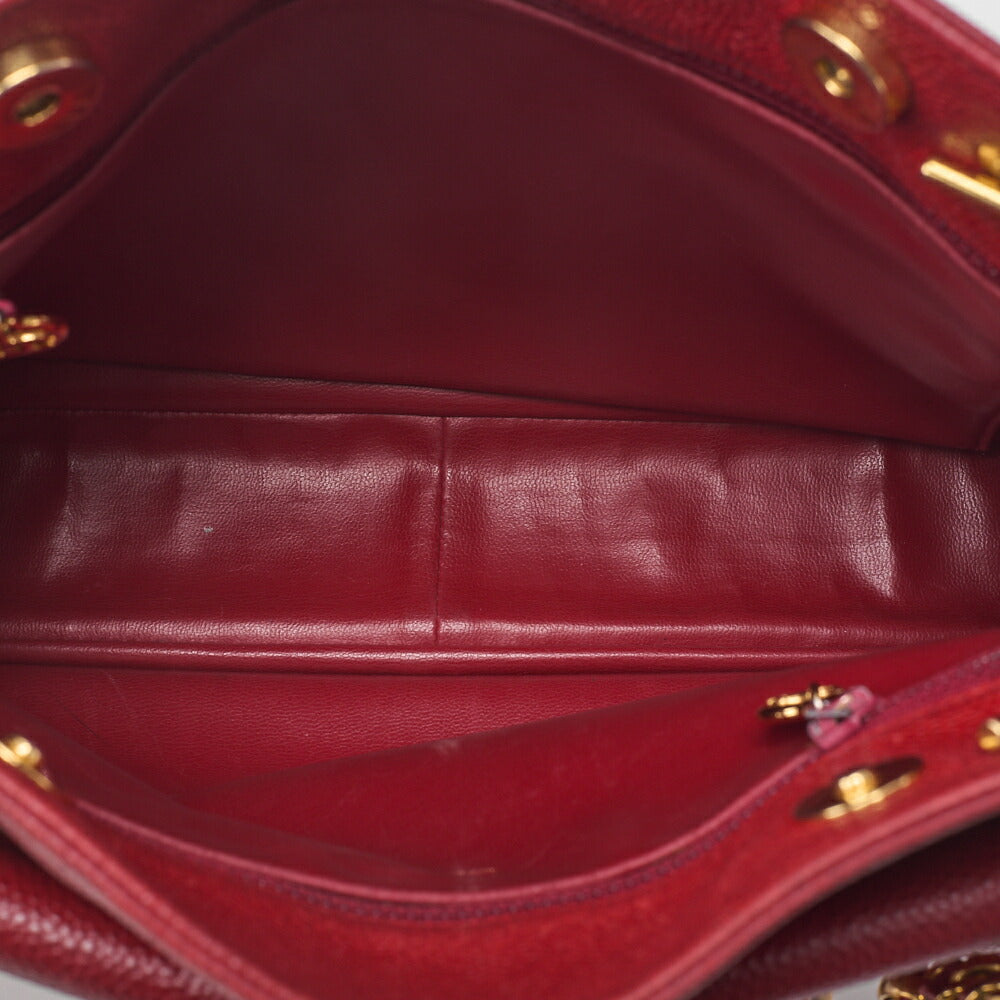 CHANEL Caviar Skin Outside Flap Turnlock Chain Tote Bag Red Gold-Tone Hardware, Pre-Owned