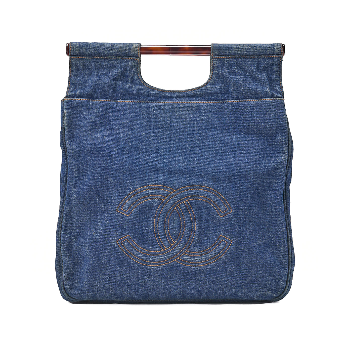 CHANEL Handbag Coco Mark Tortoiseshell Denim Silver-Tone Hardware, Pre-Owned