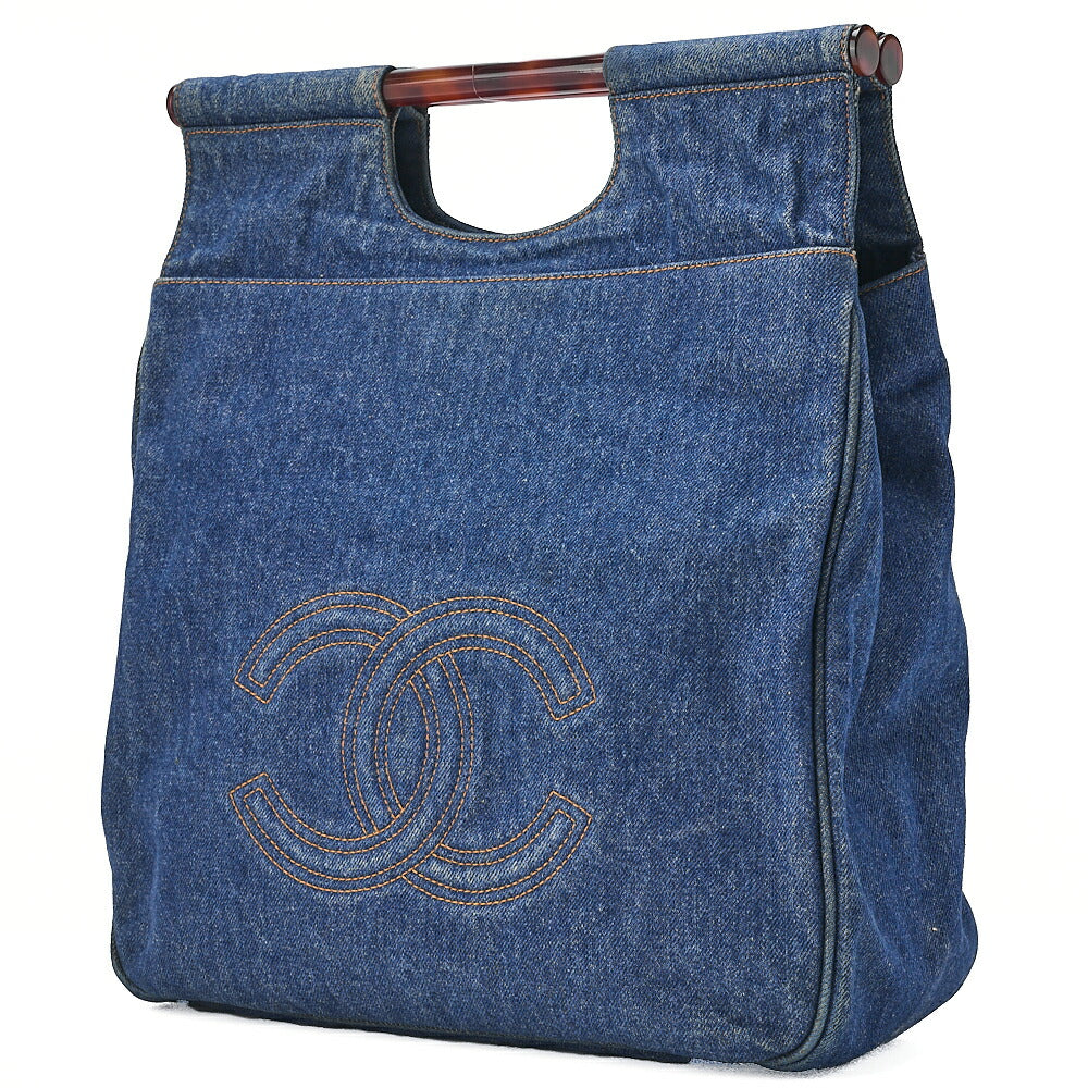 CHANEL Handbag Coco Mark Tortoiseshell Denim Silver-Tone Hardware, Pre-Owned