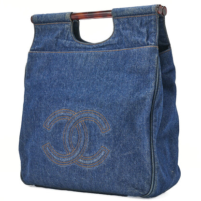 CHANEL Handbag Coco Mark Tortoiseshell Denim Silver-Tone Hardware, Pre-Owned