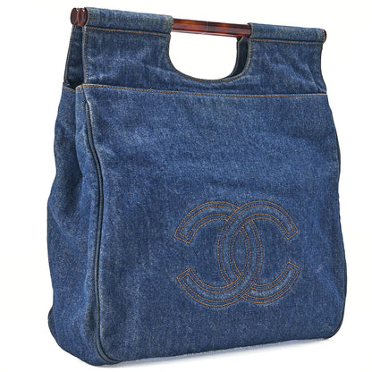 CHANEL Handbag Coco Mark Tortoiseshell Denim Silver-Tone Hardware, Pre-Owned