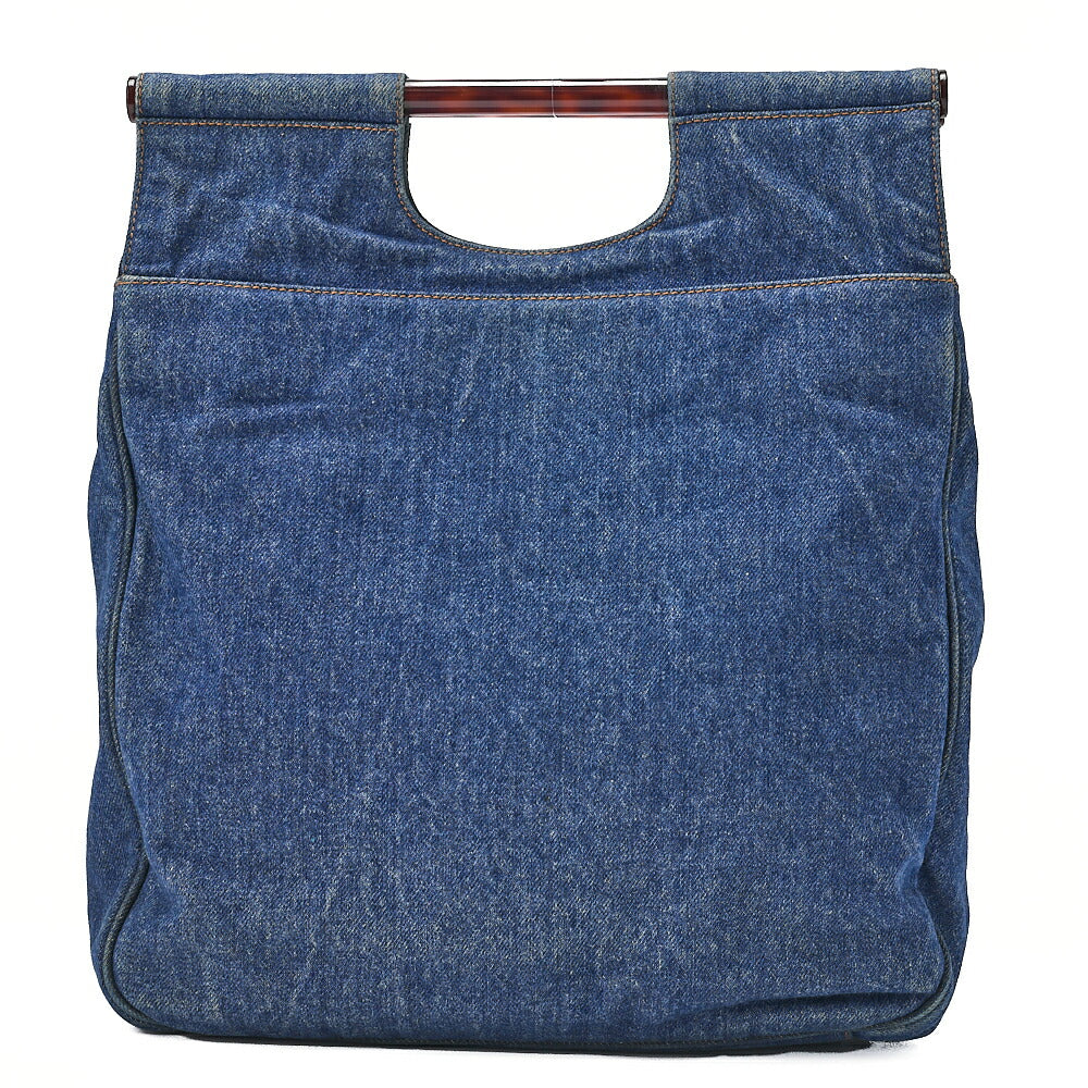 CHANEL Handbag Coco Mark Tortoiseshell Denim Silver-Tone Hardware, Pre-Owned