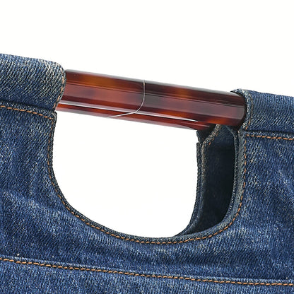 CHANEL Handbag Coco Mark Tortoiseshell Denim Silver-Tone Hardware, Pre-Owned