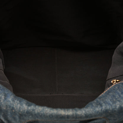 CHANEL Handbag Coco Mark Tortoiseshell Denim Silver-Tone Hardware, Pre-Owned