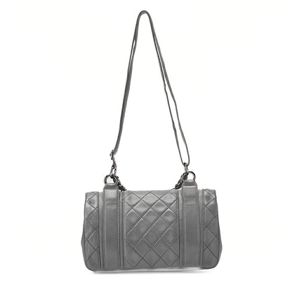 シャネル ラムスキン マトラッセ ダブルロック ショルダーバッグ グレー シルバー金具, 中古品