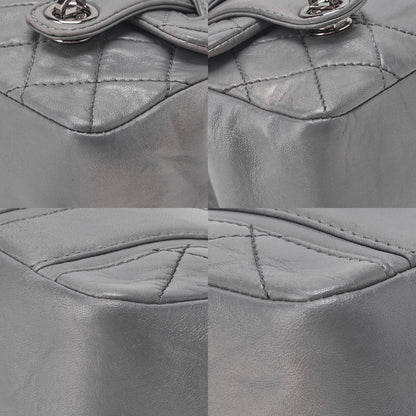 シャネル ラムスキン マトラッセ ダブルロック ショルダーバッグ グレー シルバー金具, 中古品
