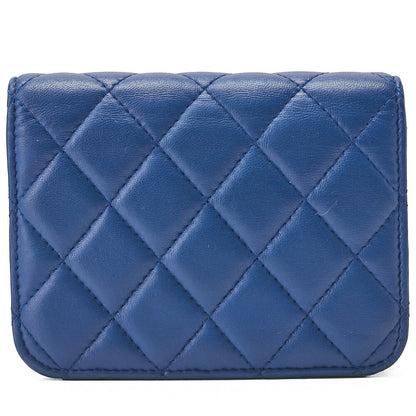 CHANEL Lambskin Mini Matelasse 12cm Single Chain Coin Case Blue Gold-Tone Hardware, Pre-Owned